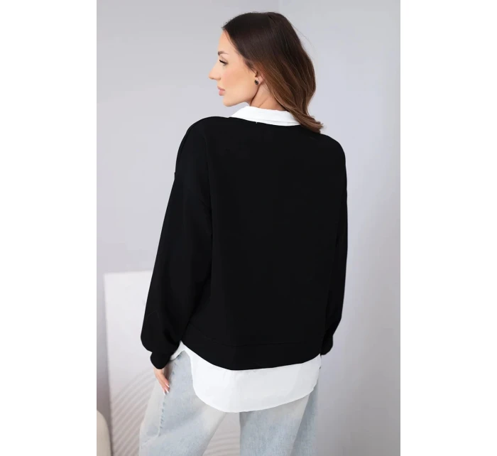 Dámská máslová mikina z viskózy s model 22014163 vsadkou černá - K-Fashion
