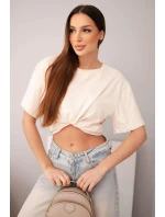 Dámská bavlněná basic halenka s krátkým rukávem béžová