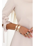 ALICE Trapézové mini šaty s mašlí a rukávy béžové model 22103557 - numoco