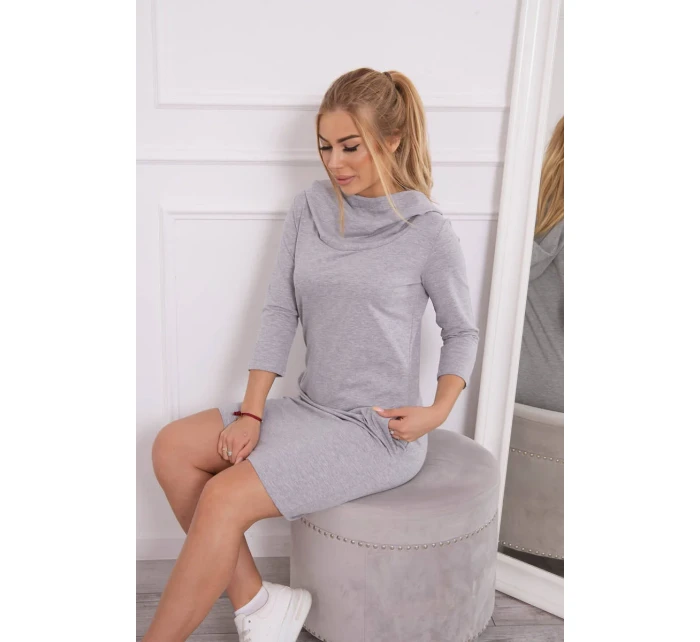 Šaty s kapucňou a vreckami šedej