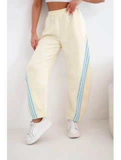 Dámské máslové kalhoty z viskózy s lampasem žluté