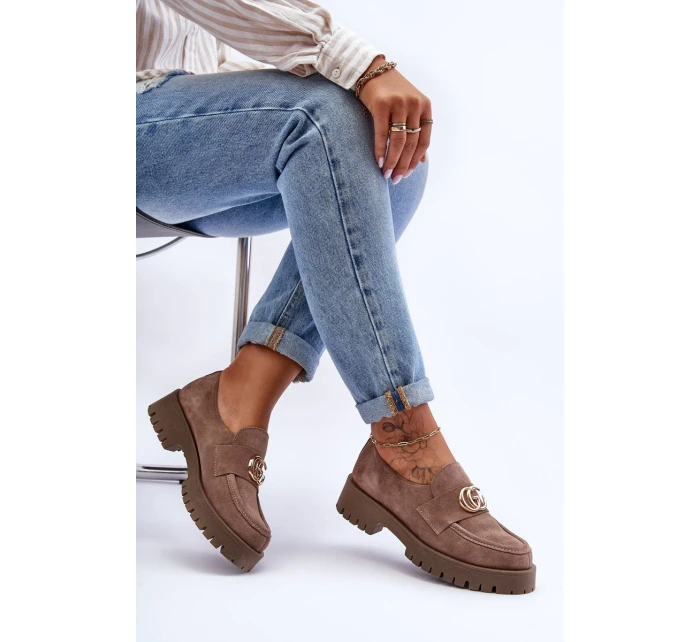 Damskie Półbuty Zamszowe Z Ozdobą Ciemnobeżowe Rosefalls