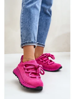 Zamszowe Sneakersy Damskie Z Grubym Sznurowaniem Artiker 54C1461 Fuksja