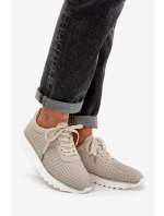 Skórzane Buty Sportowe Na Platformie Z Brokatem D&A LR51-629 Beżowe