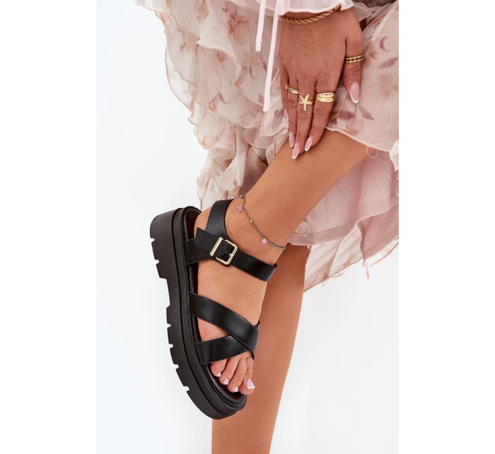 Dámské Sandály Na Platformě Z Eko Kůže Černé model 21688473 - Boto Dámské Sandály Na Platformě Z Eko Kůže Černé model 21688473 - Boto