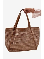 Pletená Shopper Kabelka S Připínákem Velká Světle Hnědá Mella