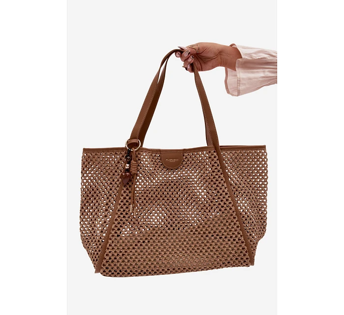 Pletená Shopper Kabelka S Připínákem Velká Světle Hnědá Mella