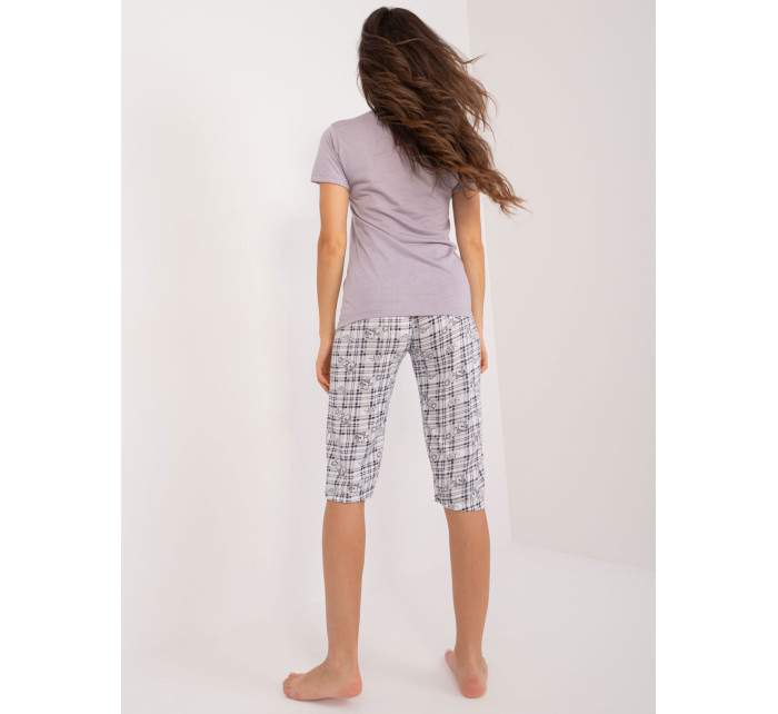 Dust fialové dámske pyžamo s kockovanými nohavicami