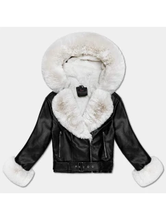 Dámska raglánová bunda s kožušinovou kapucňou (61M8506-392B)