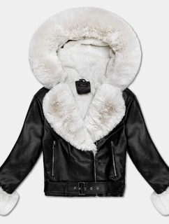 Dámske ramonesky s kožušinovou kapucňou čierne/ecru (61M8506-392B)