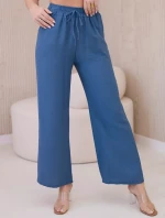 Viskózové nohavice so širokými nohavicami z džínsoviny