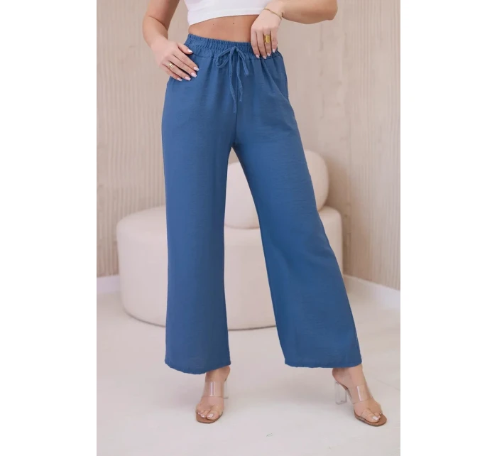 Viskózové kalhoty se širokými nohavicemi džínovina