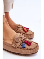 Zamszowe Mokasyny Z Kokardą I Frędzlami Ciemnobeżowe Dorine Zamszowe Mokasyny Z Kokardą I Frędzlami Ciemnobeżowe Dorine