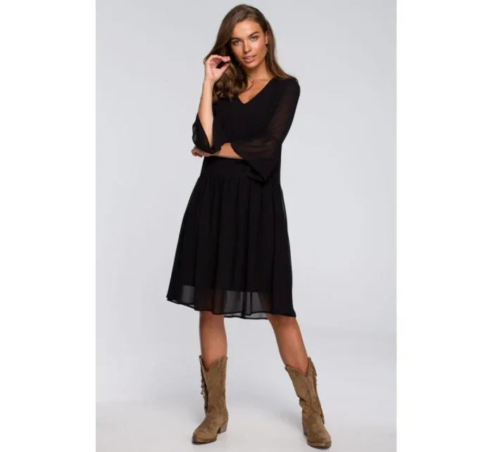 S236 Jednoduché šifónové šaty - čierne