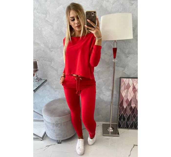 Súprava s oversize blúzkou červenej farby