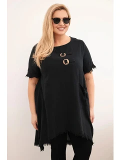 Dámske bavlnené šaty nadmernej veľkosti s predĺženým chrbtom a vreckom čierne