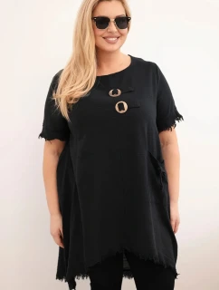 Dámske bavlnené šaty nadmernej veľkosti s predĺženým chrbtom a vreckom čierne