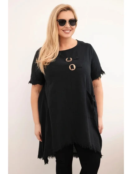 Dámske bavlnené šaty nadmernej veľkosti s predĺženým chrbtom a vreckom čierne