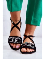 Dámské semišové sandály s řetízkem model 21583188 Černá - Laura Messi