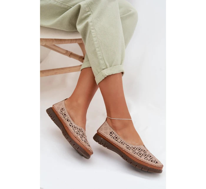 Dámské Ažurové Baleríny z Přírodní Kůže Sergio Leone SP-006 Růžové