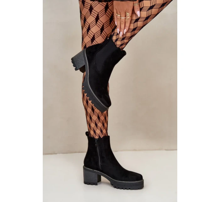 Dámske zateplené členkové topánky na podpätku Eco Suede Black Irissinae Dámske zateplené členkové topánky na podpätku Eco Suede Black Irissinae