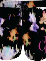 Pánske plavky SHORT DRAWSTRING KM0KM00968 0GJ čierne s farebným vzorom - Calvin Klein