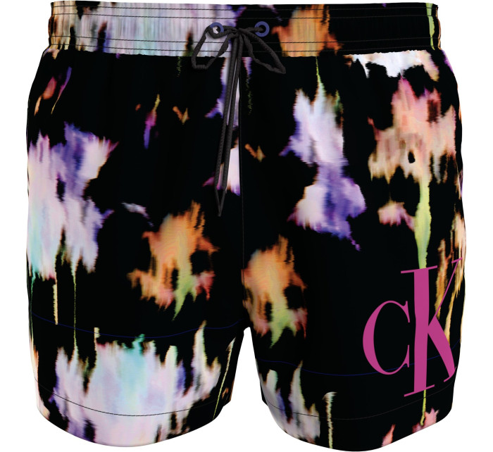 Pánské plavky SHORT DRAWSTRING KM0KM00968 0GJ černá s barevným vzorem - Calvin Klein