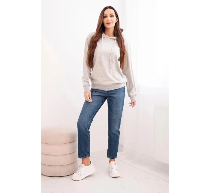 Dámska mikina s kapucňou a klokankou z bavlny svetlo sivá