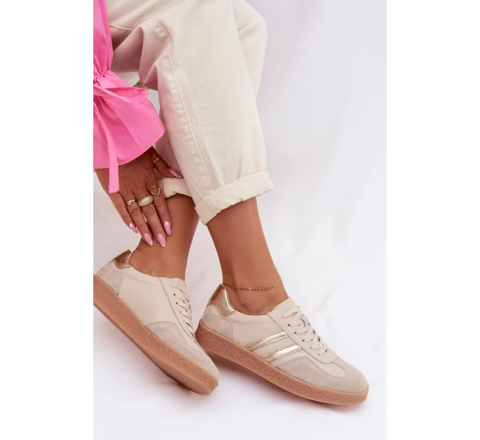 Kožené Dámské Tenisky LR61-7059 Béžové