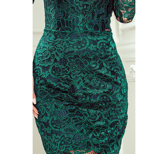 Čipkované šaty s dlhými rukávmi Numoco - zelené