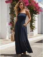 Dámske maxi šaty bez ramienok, tmavomodré, FashionStreet EY2668 Dámske maxi šaty bez ramienok, tmavomodré, FashionStreet EY2668