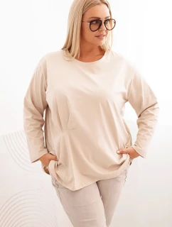 Dámská blůza Plus Size s model 21820417 kapsou a ohrnutým rukávem kiwi - K-Fashion