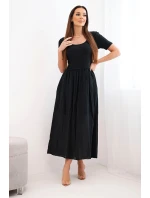 Dámske bavlnené midi šaty s krátkymi rukávmi a rozšírenou spodnou časťou čierne