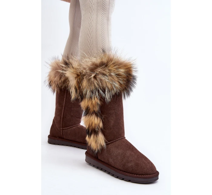 Damskie Botki Śniegowce Ocieplane Zamszowe Brązowe Balvin Damskie Botki Śniegowce Ocieplane Zamszowe Brązowe Balvin