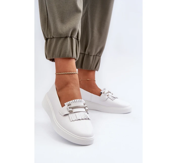 Lehké dámské kozačky z kůže na platformě bílé model 21655886 - S.Barski