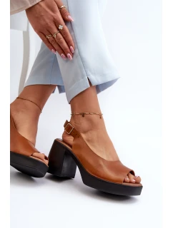 Zazoo 40376 Skórzane Sandały Na Masywnym Obcasie Brązowe