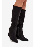 Ocieplane Kozaki Damskie Na Koturnie Czarne Rosina