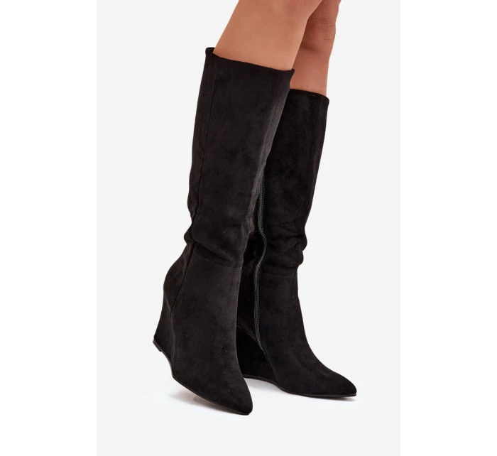 Ocieplane Kozaki Damskie Na Koturnie Czarne Rosina