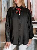 Dámské oversize dlouhé tričko s mašlí černé Dstreet model 21984432 - FashionStreet
