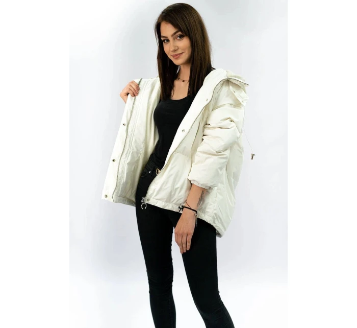 Biela krátka dámska zimná bunda s prírodným páperím (7113)