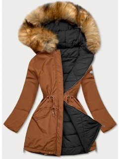Karamelová čierna obojstranná dámska zimná bunda (m-210a5)