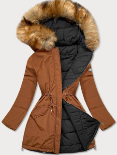 Karamelovo-čierna obojstranná dámska zimná bunda (M-210A5)
