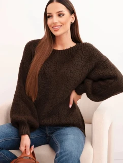 Dámsky vlnený sveter s dlhým rukávom z hrubej pleteniny hnedej farby