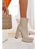 Skórzane Gładkie Botki Na Słupku Beżowe Kaysa Skórzane Gładkie Botki Na Słupku Beżowe Kaysa