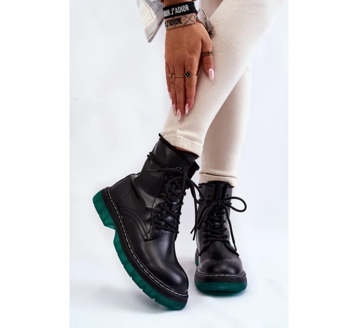 Dámské šněrovací boty se zelenou podrážkou černá model 19988095 - Kesi Dámské šněrovací boty se zelenou podrážkou černá model 19988095 - Kesi