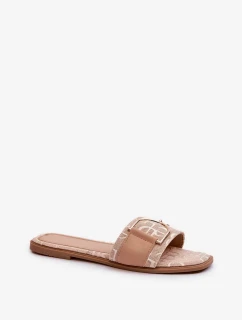 Lesklé dámske papuče s béžovým zdobením prstov