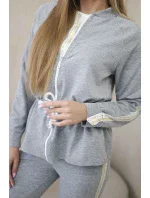 Dámská bavlněná souprava s proužky a stahovacími lemy šedý Dámská bavlněná souprava s proužky a stahovacími lemy šedý