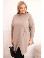 Dámská bavlněná blůza Plus Size asymetrická s ohrnovacími rukávy fango Dámská bavlněná blůza Plus Size asymetrická s ohrnovacími rukávy fango