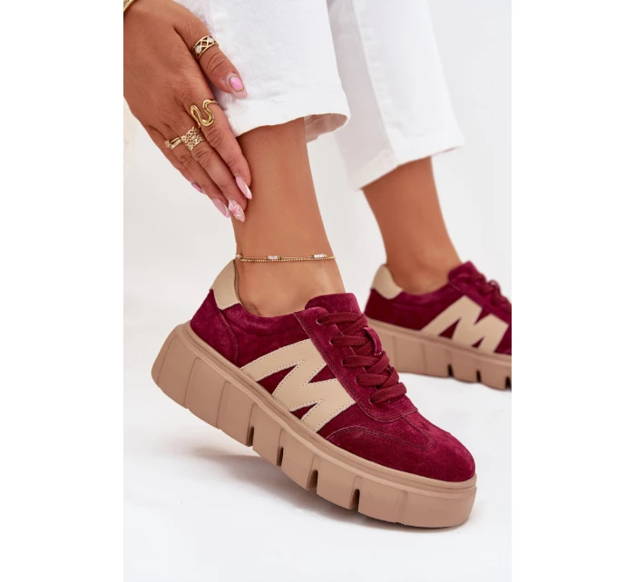 Semišové Dámské Tenisky Na Platformě model 21704994 Bordové - VINCEZA
