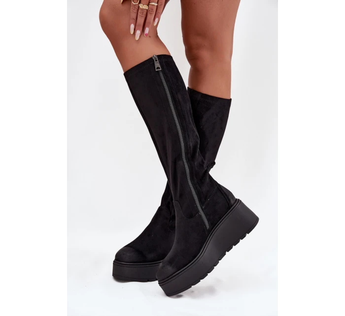 Dámské  Kolena Na Platformě A Klínu Černé model 21707958 - VINCEZA